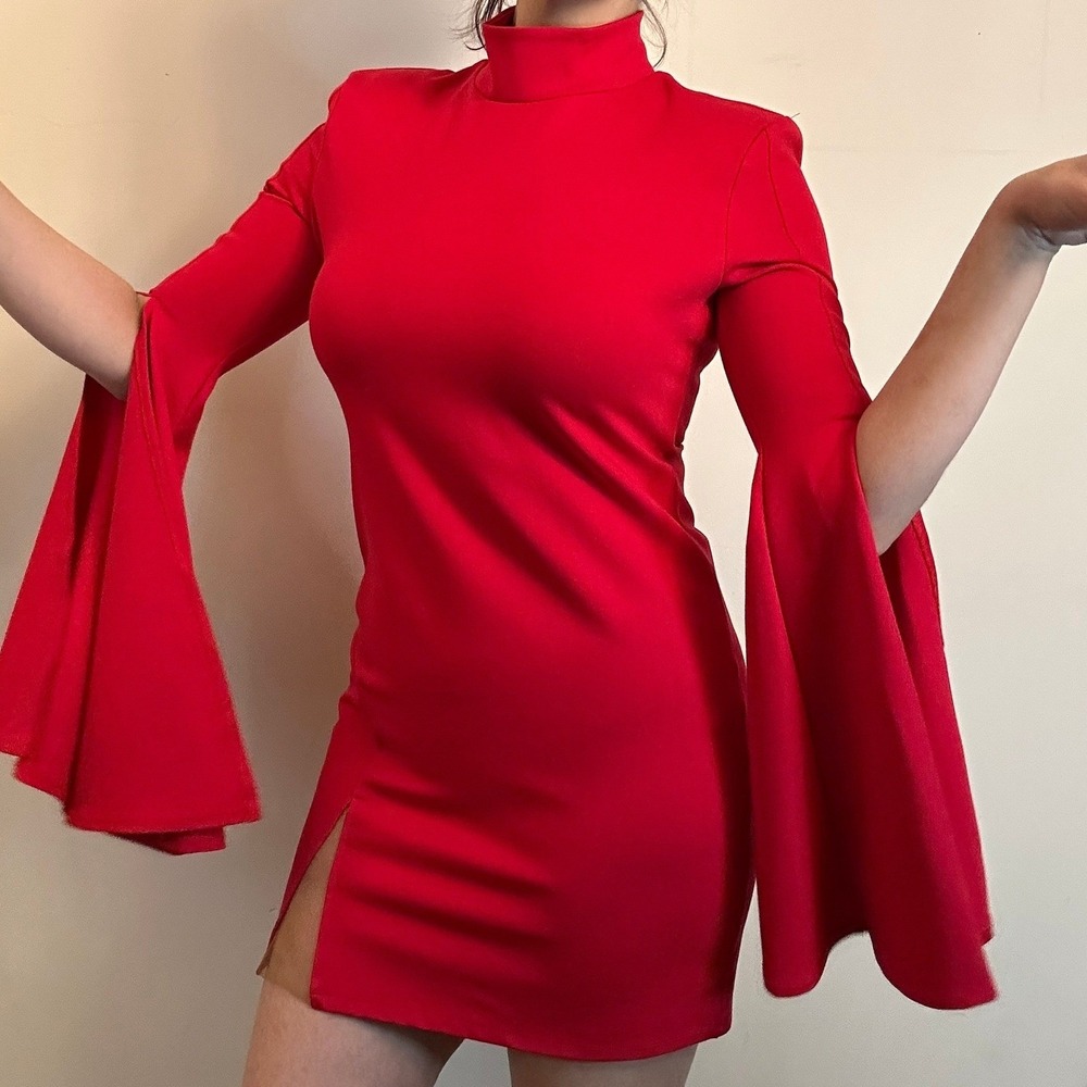 Michael Costello x REVOLVE Bell Sleeve Mini Dress Red XL NWT